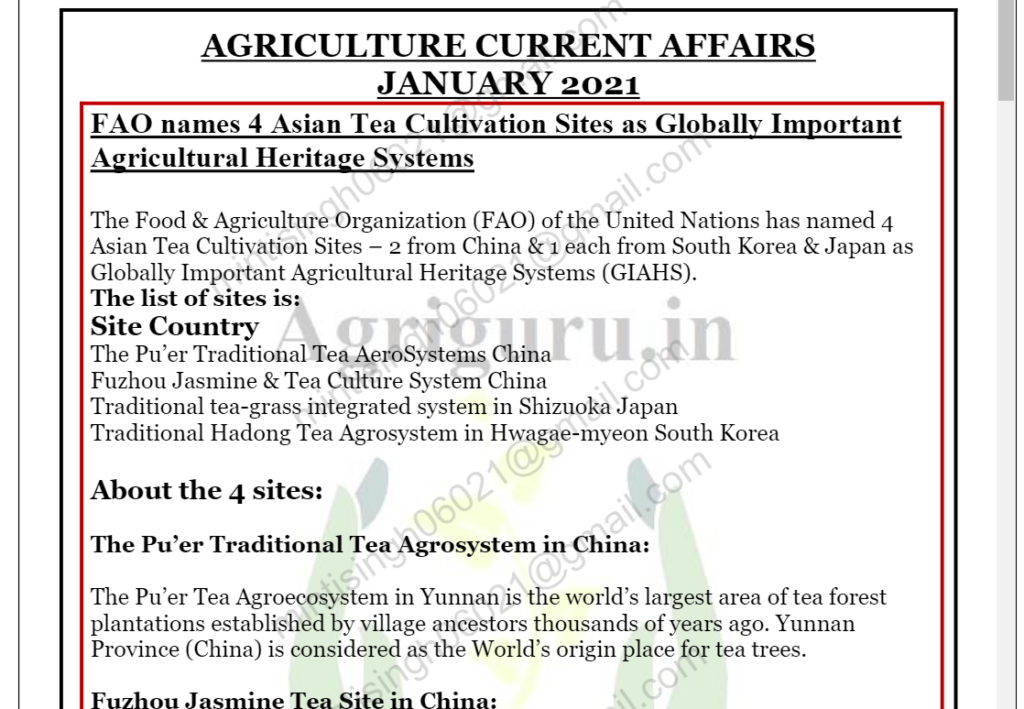 Agriculture Current Affairs